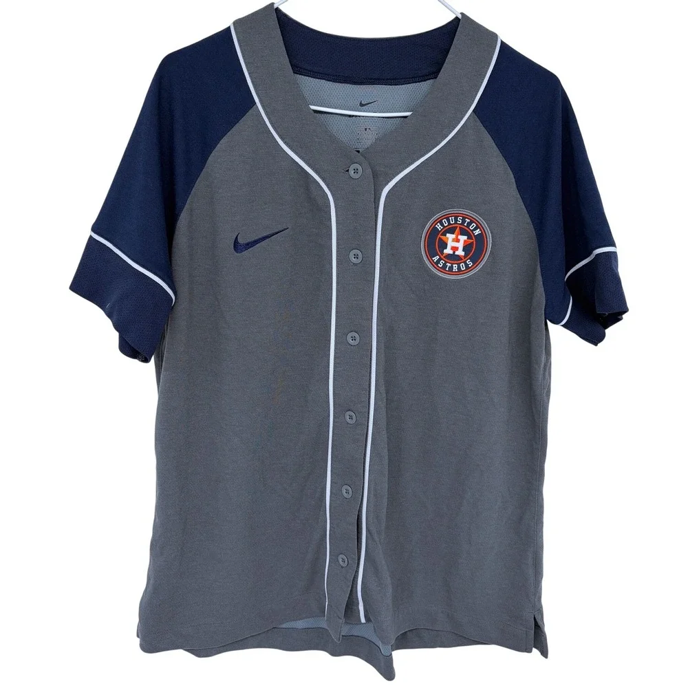Nike Dri-Fit Houston Astros Baseball Jersey Womens XL MLB Gray‎ Navy Blue